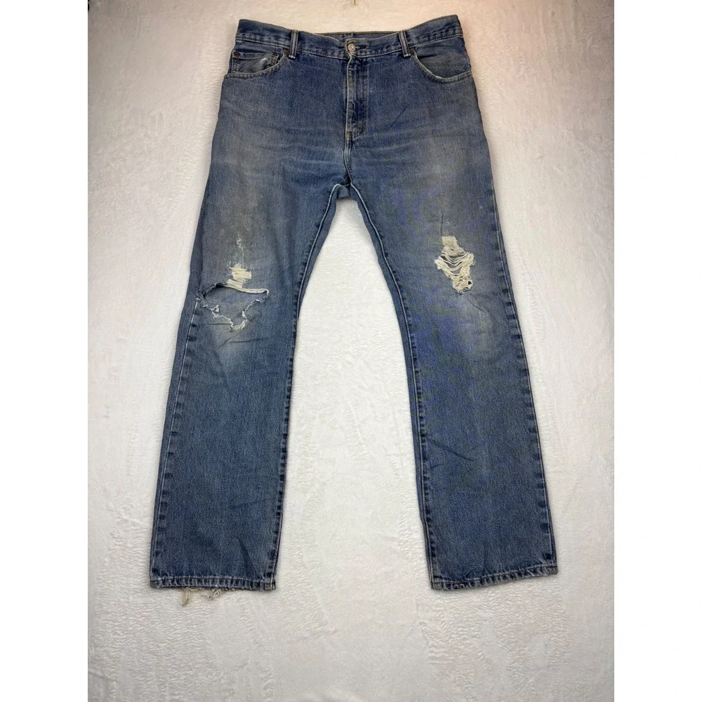 Vintage Levis 517 Bootcut Jeans Mens 36x34 Distressed Blue Denim 90s Grungy Cut